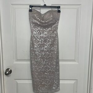 Bebe Silver and Nude Strapless Cocktail Dress-XXS